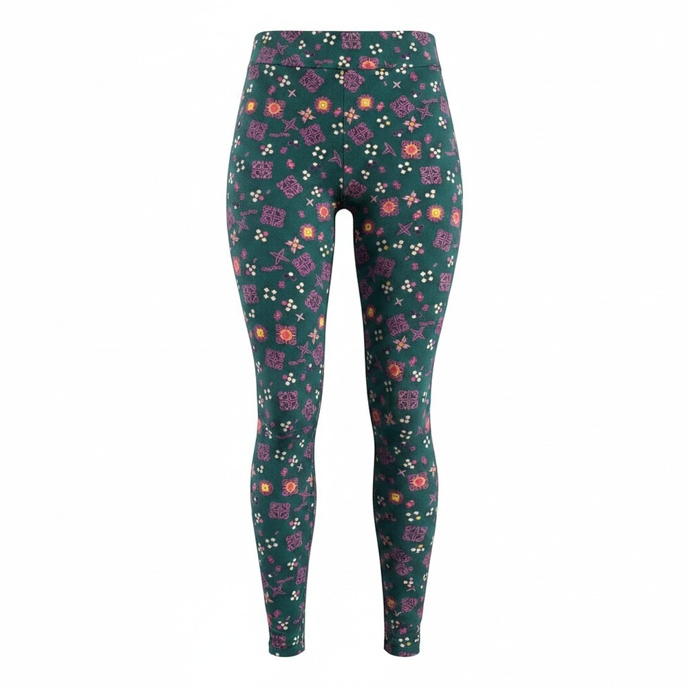 LuLaRoe One Size OS Leggings Teal Green Pink Geometric Floral Medallion Print